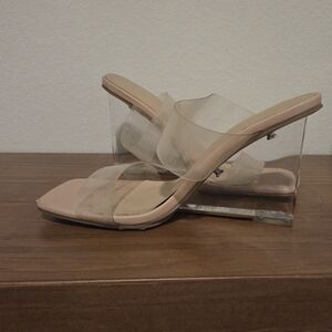 Wild Diva Clear Strappy Wedge Mule in Nude
